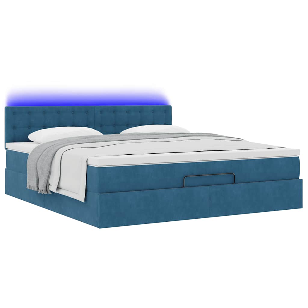 Cadre de lit ottoman avec matelas bleu foncé 160x200 cm velours - XIOS
