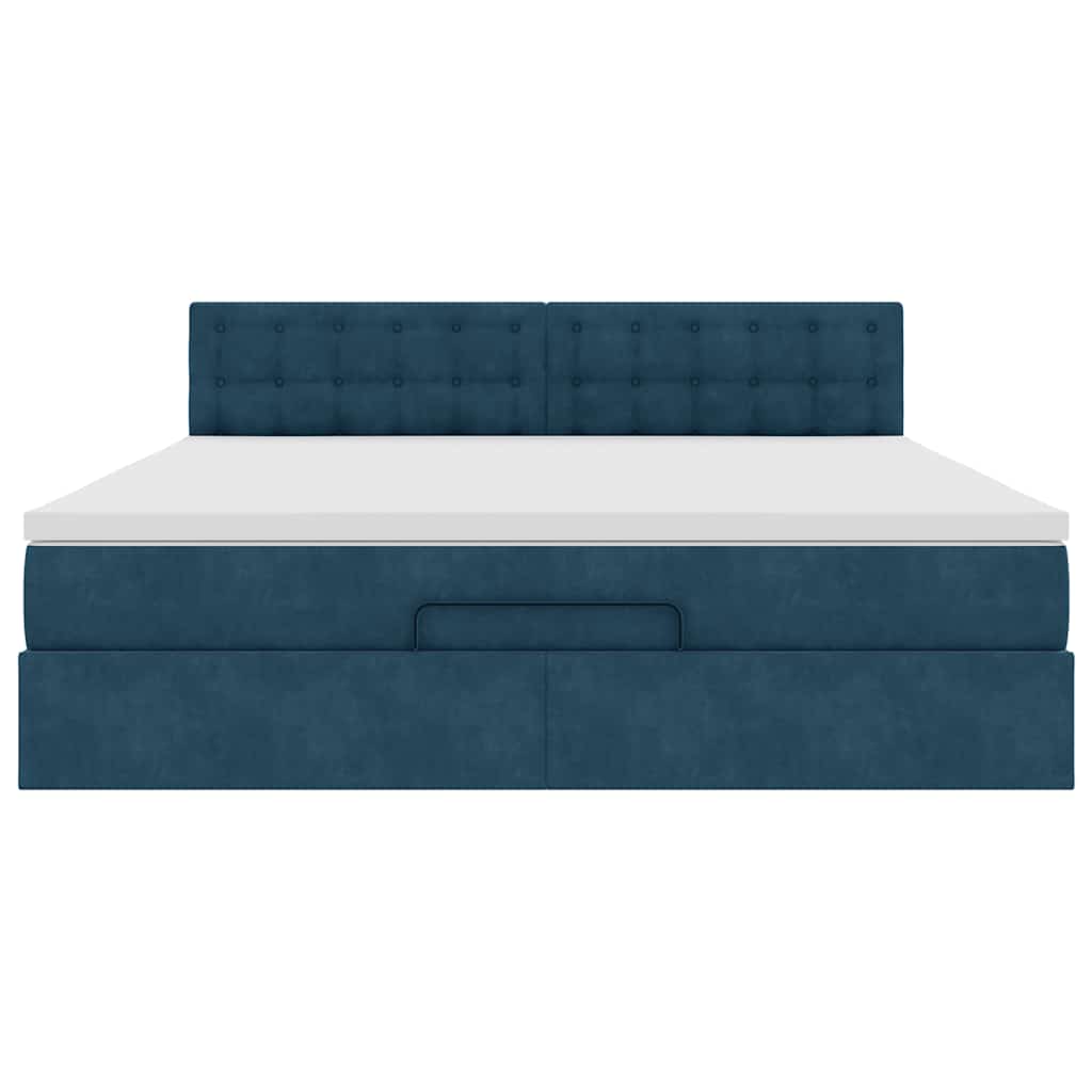 Cadre de lit ottoman avec matelas bleu foncé 160x200 cm velours