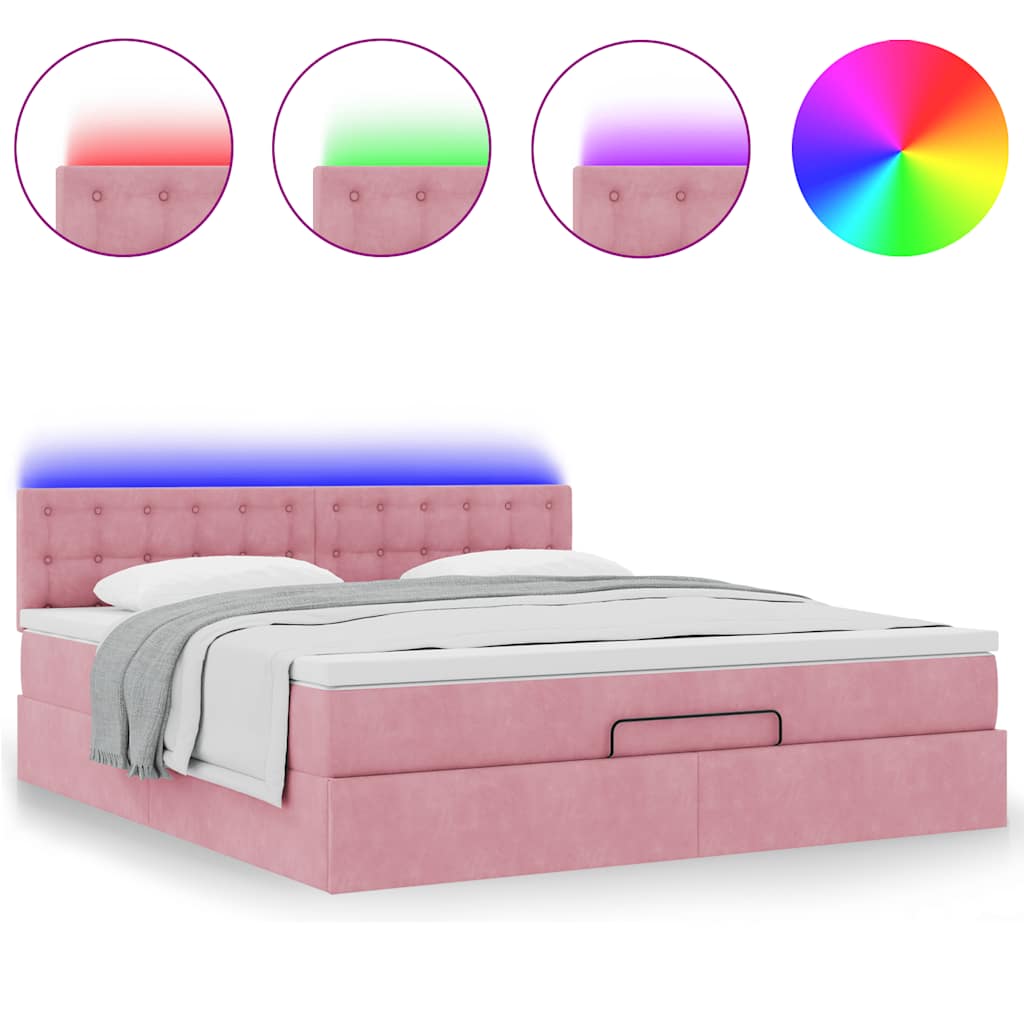 Cadre de lit ottoman avec matelas rose 160x200 cm velours