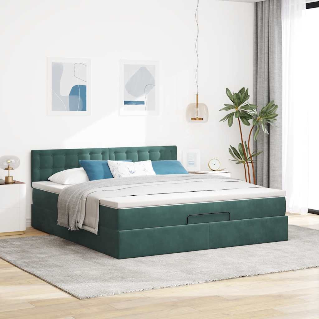 Cadre de lit ottoman avec matelas vert foncé 180x200 cm velours - XIOS