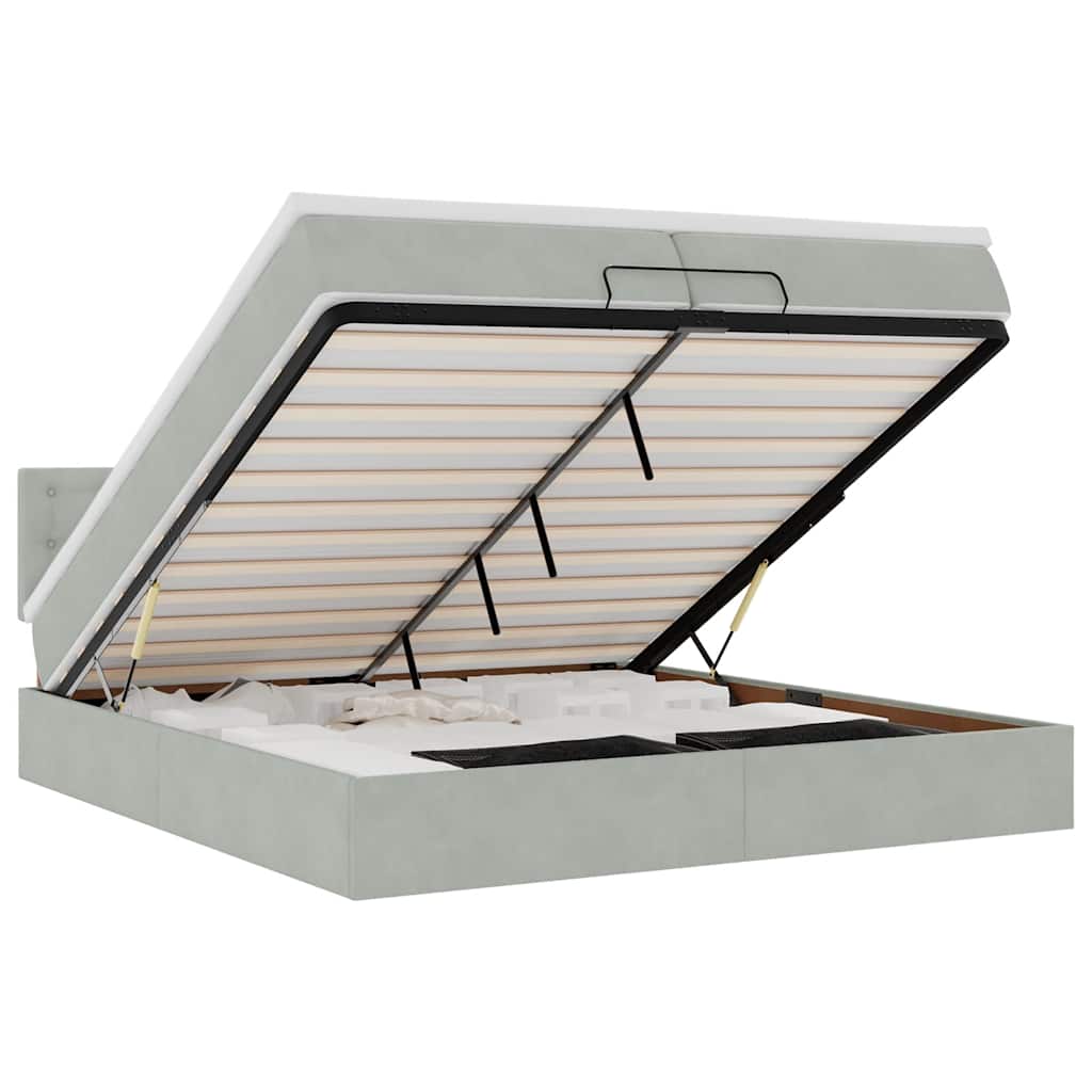 Cadre de lit ottoman avec matelas gris clair 200x200 cm velours - XIOS
