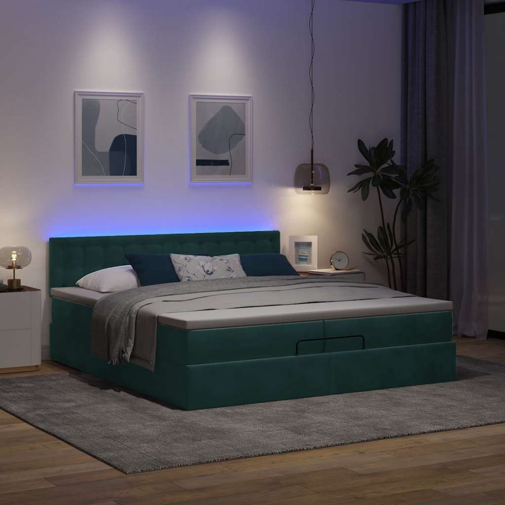 Cadre de lit ottoman avec matelas vert foncé 200x200 cm velours - XIOS