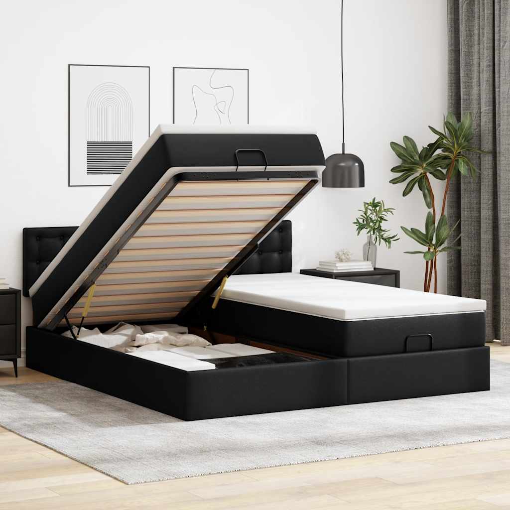Lit ottoman avec matelas & LED Noir 160x200cm similicuir - XIOS