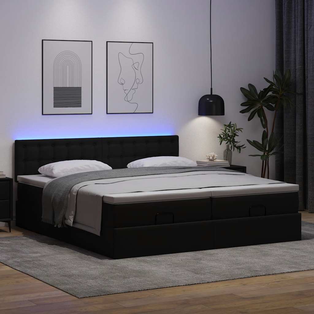 Cadre de lit ottoman avec matelas noir 200x200 cm similicuir - XIOS