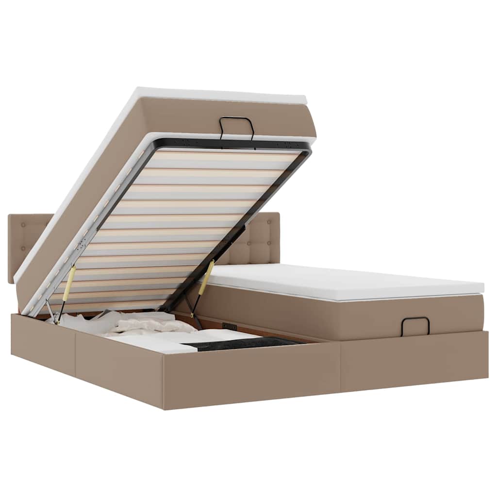 Cadre de lit ottoman et matelas cappuccino 200x200cm similicuir - XIOS