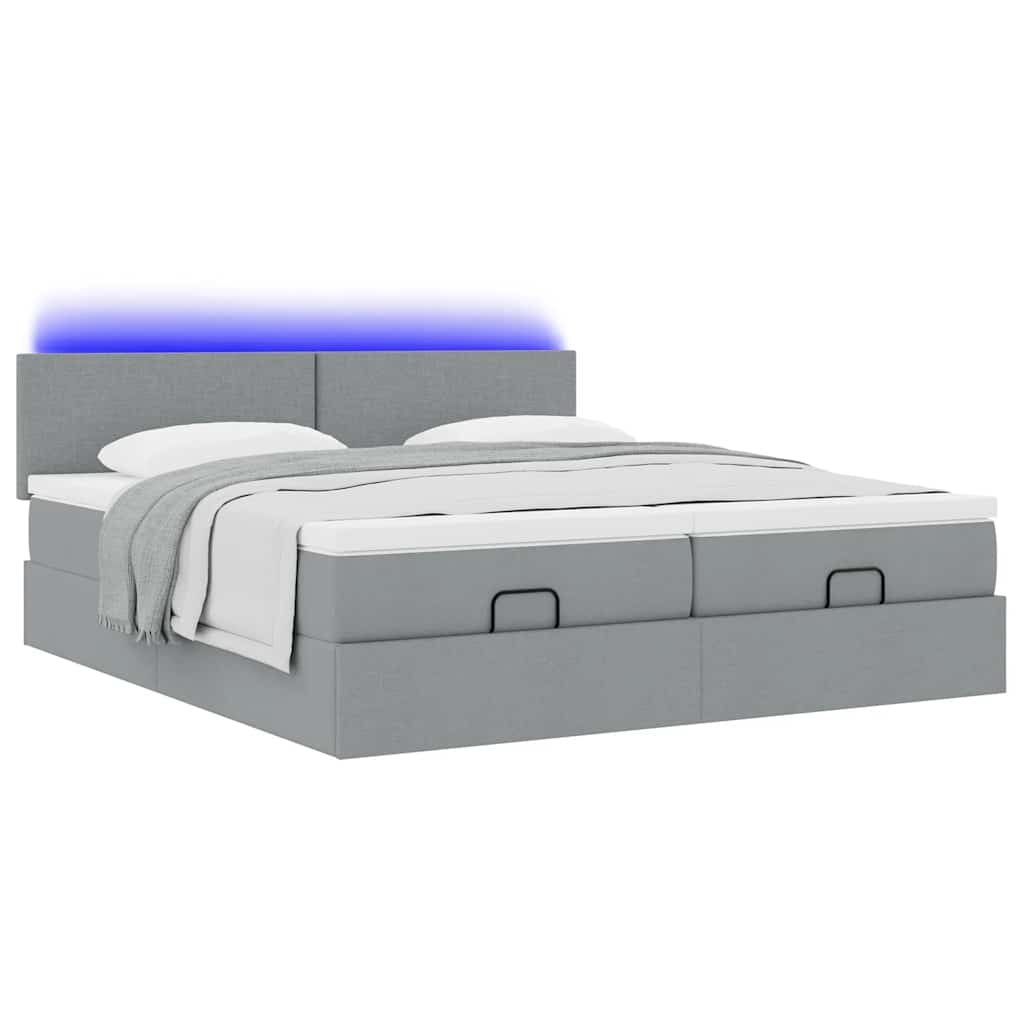 Cadre de lit ottoman et matelas gris clair 160x200cm tissu - XIOS