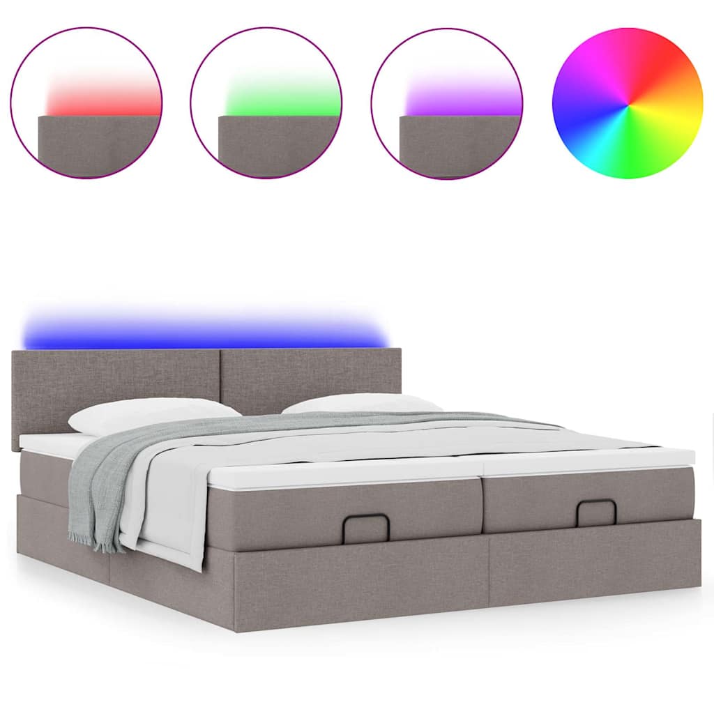 Cadre de lit ottoman avec matelas taupe 160x200 cm tissu - XIOS