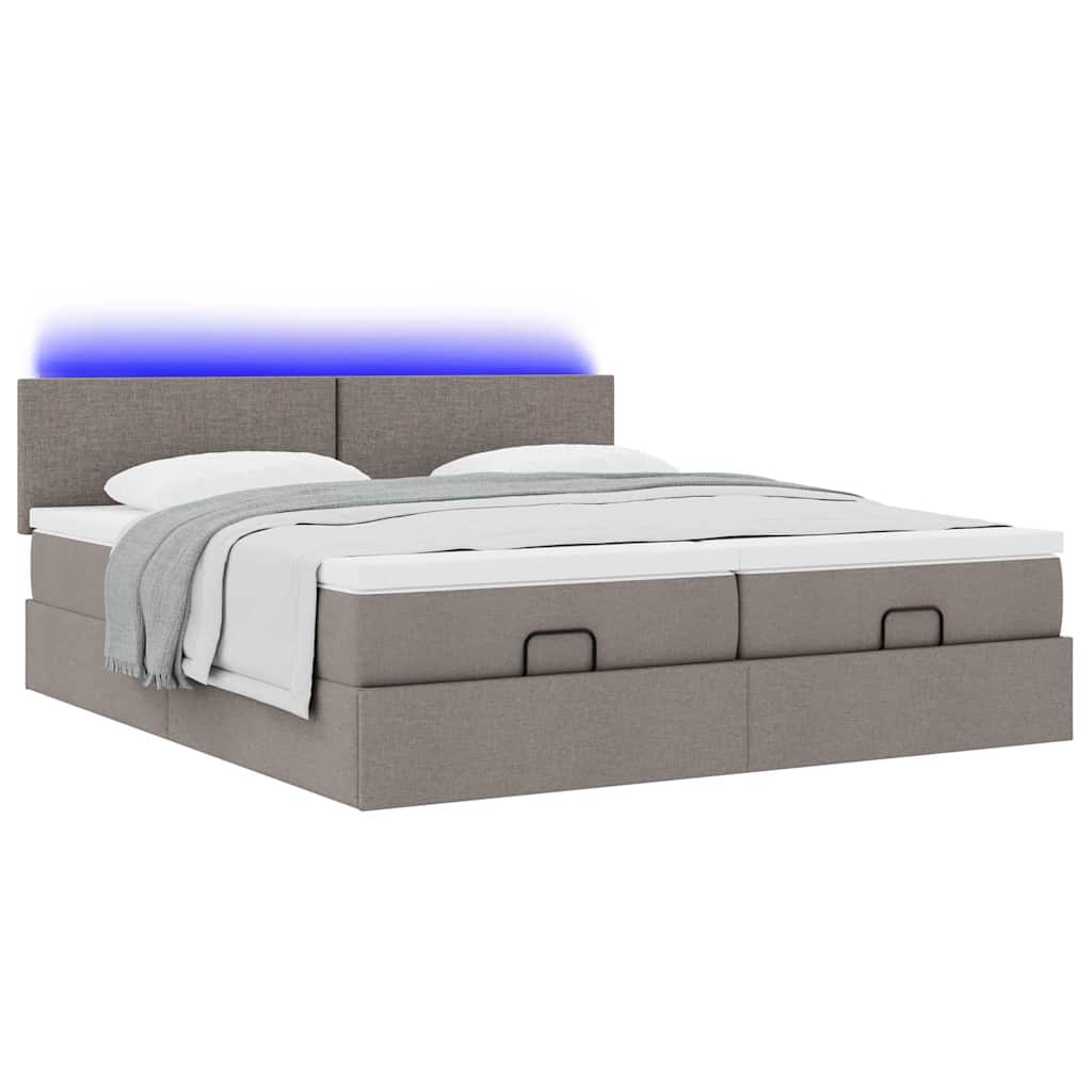 Cadre de lit ottoman avec matelas taupe 160x200 cm tissu - XIOS