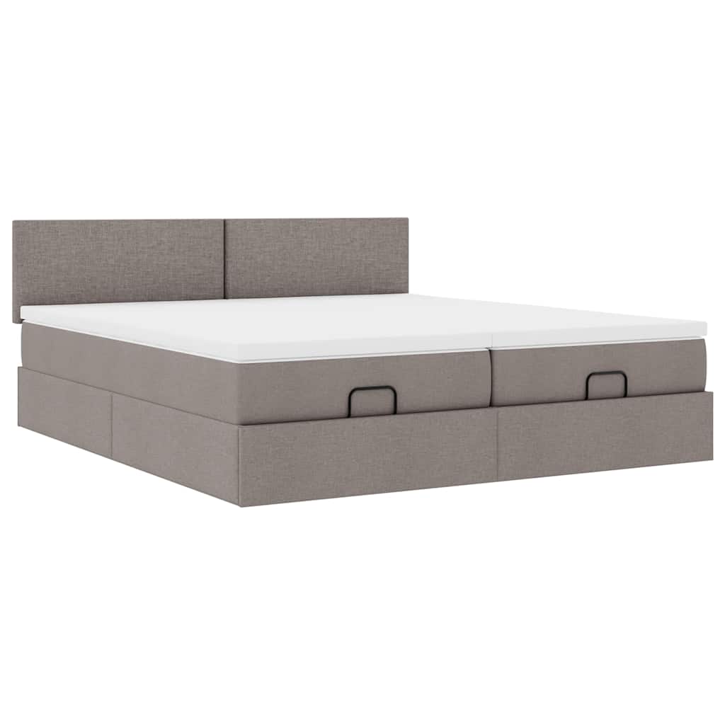 Cadre de lit ottoman avec matelas taupe 160x200 cm tissu - XIOS