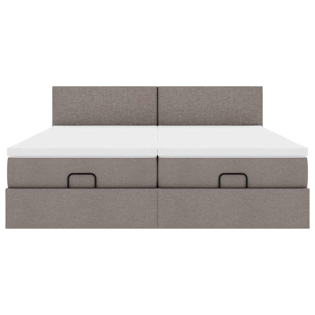 Cadre de lit ottoman avec matelas taupe 160x200 cm tissu - XIOS