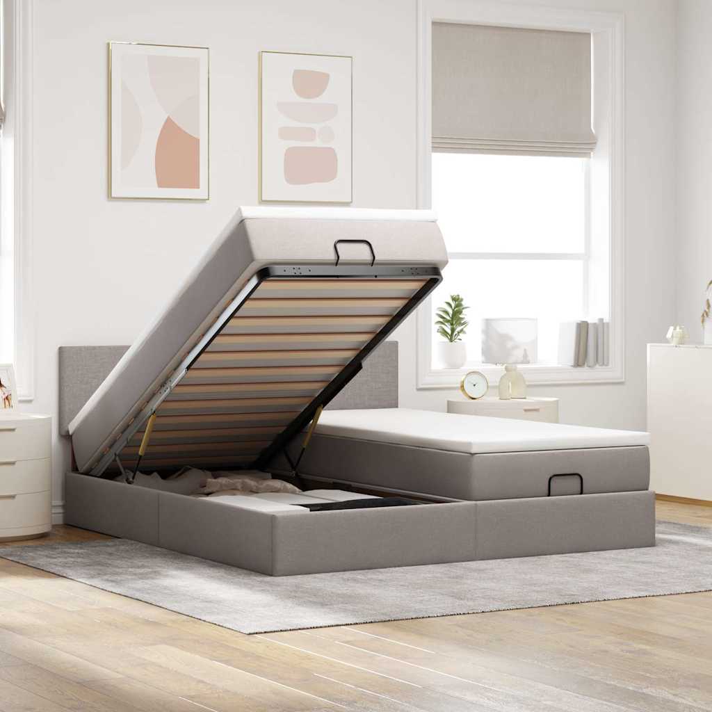 Cadre de lit ottoman avec matelas taupe 160x200 cm tissu - XIOS