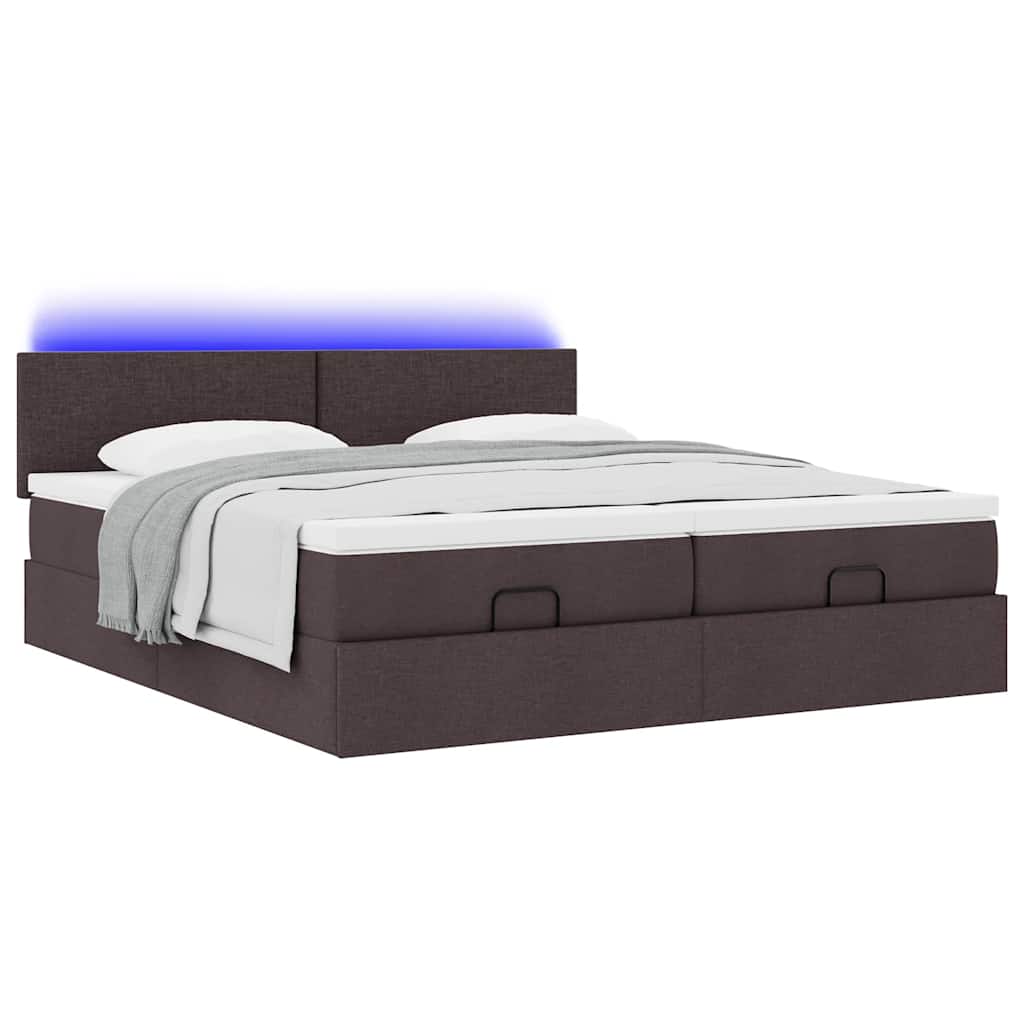 Cadre de lit ottoman avec matelas marron foncé 180x200 cm tissu - XIOS