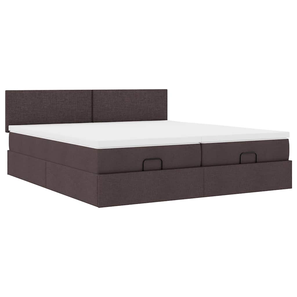 Cadre de lit ottoman avec matelas marron foncé 180x200 cm tissu - XIOS