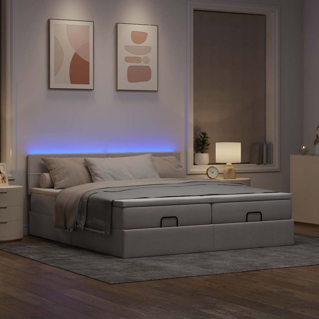 Cadre de lit ottoman avec matelas taupe 160x200 cm tissu - XIOS
