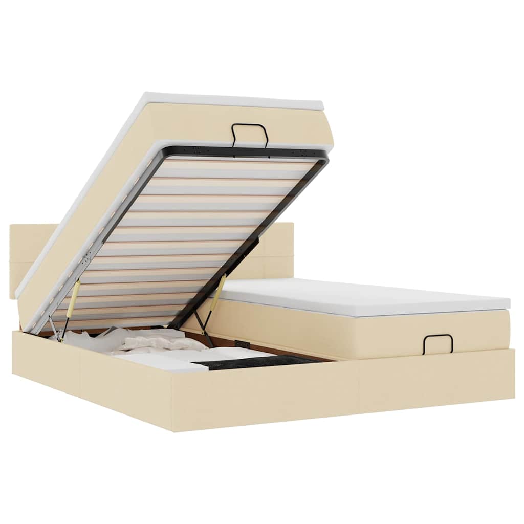 Cadre de lit ottoman avec matelas crème 160x200 cm tissu - XIOS
