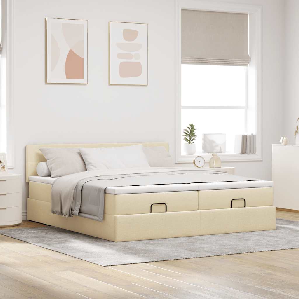 Cadre de lit ottoman avec matelas crème 160x200 cm tissu - XIOS