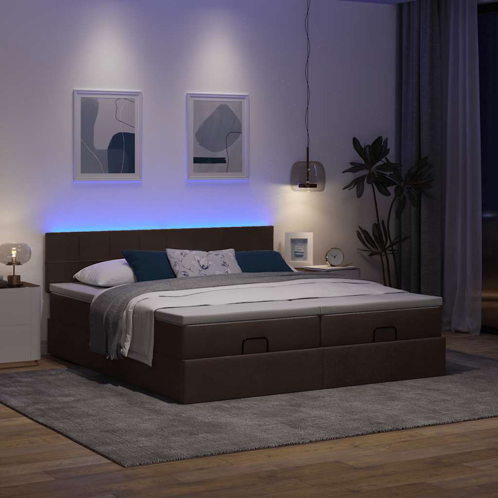 Cadre de lit ottoman avec matelas marron foncé 180x200 cm tissu - XIOS