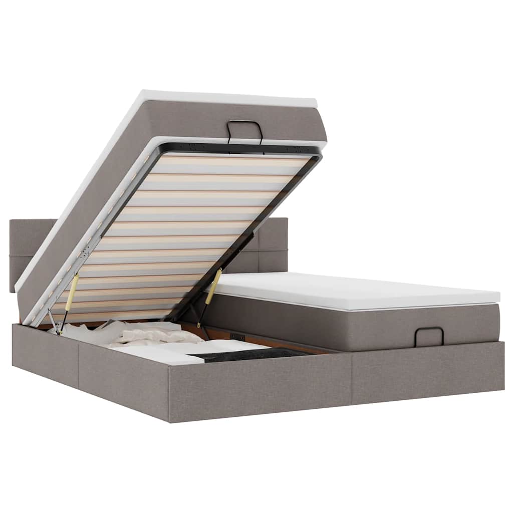 Cadre de lit ottoman avec matelas taupe 180x200 cm tissu - XIOS