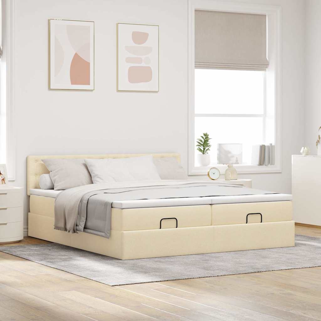 Cadre de lit ottoman avec matelas crème 160x200 cm tissu - XIOS