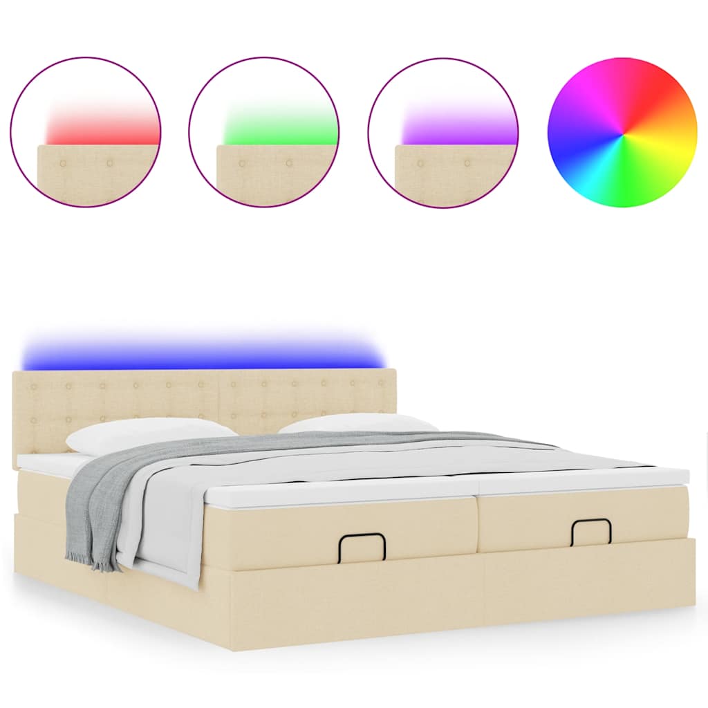 Cadre de lit ottoman avec matelas crème 160x200 cm tissu - XIOS