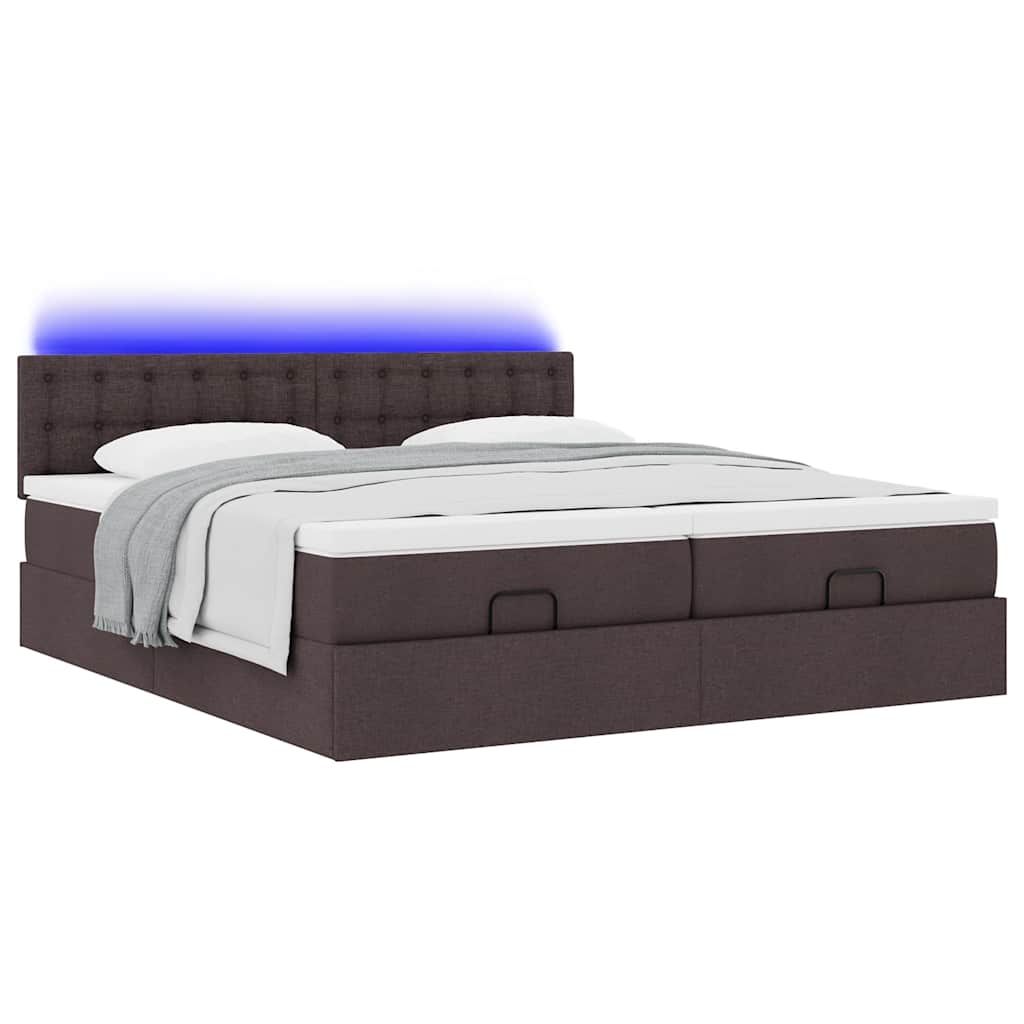 Cadre de lit ottoman avec matelas marron foncé 180x200 cm tissu - XIOS