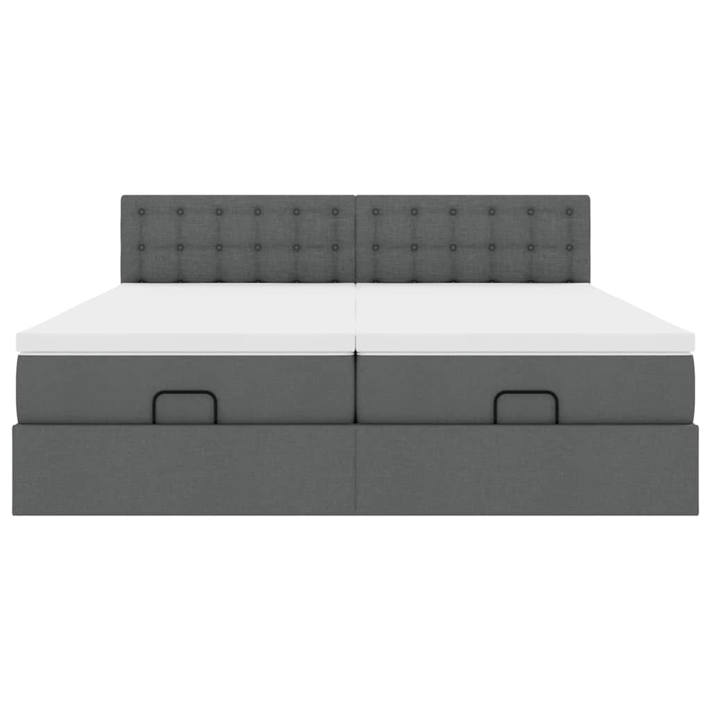 Cadre de lit ottoman avec matelas gris foncé 200x200cm tissu - XIOS