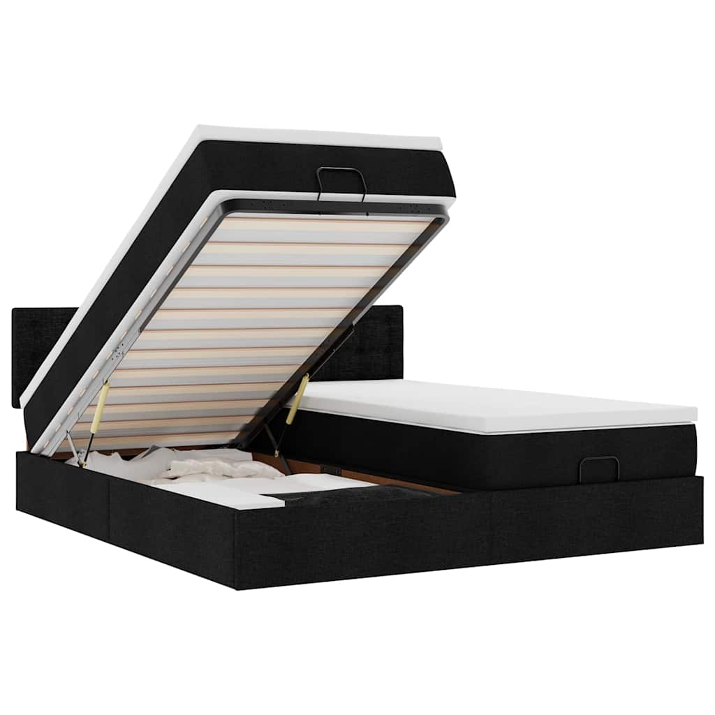 Cadre de lit ottoman avec matelas noir 200x200cm tissu - XIOS
