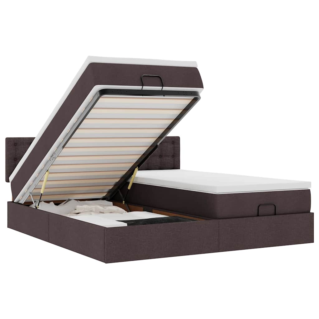 Cadre de lit ottoman avec matelas marron foncé 200x200 cm tissu - XIOS