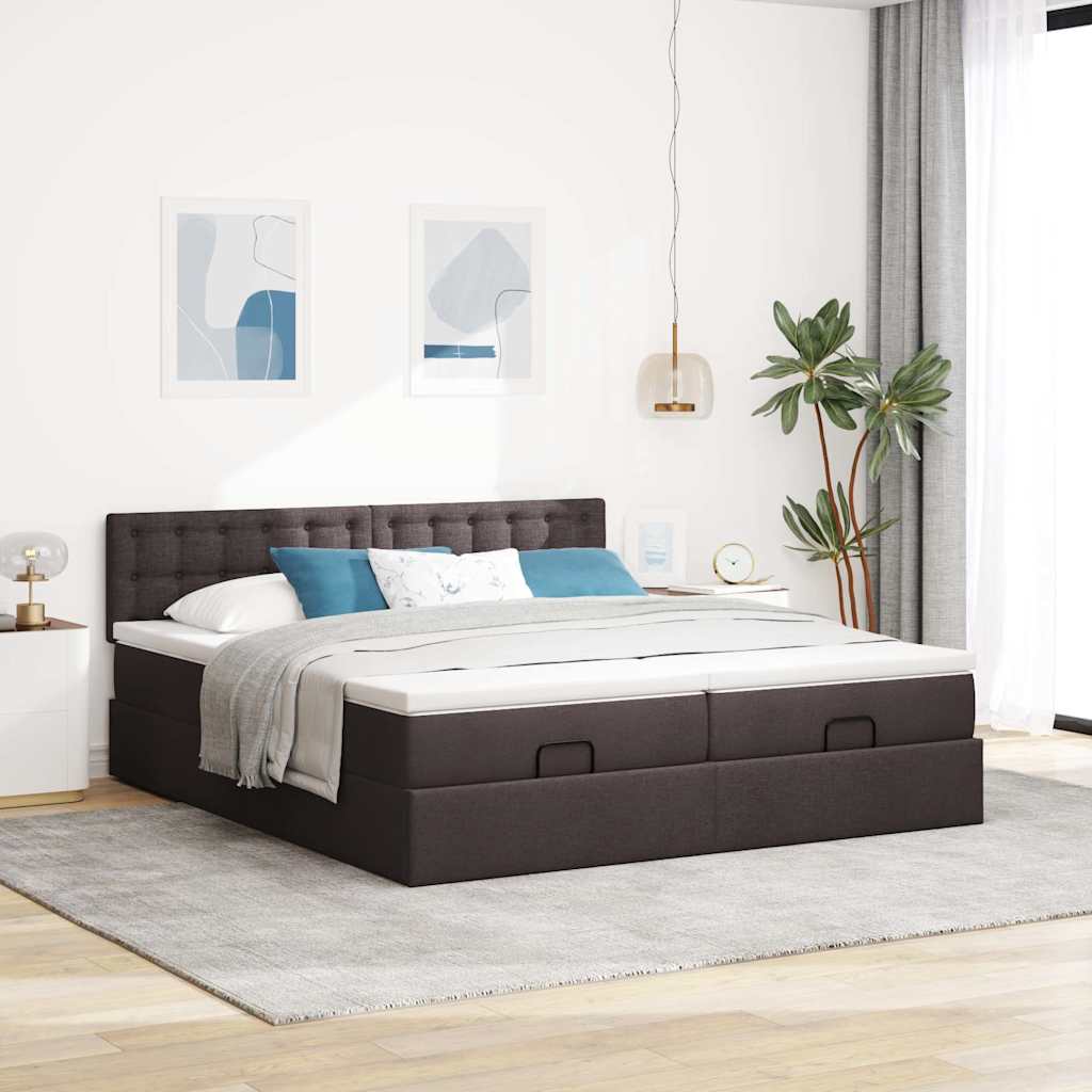 Cadre de lit ottoman avec matelas marron foncé 200x200 cm tissu - XIOS
