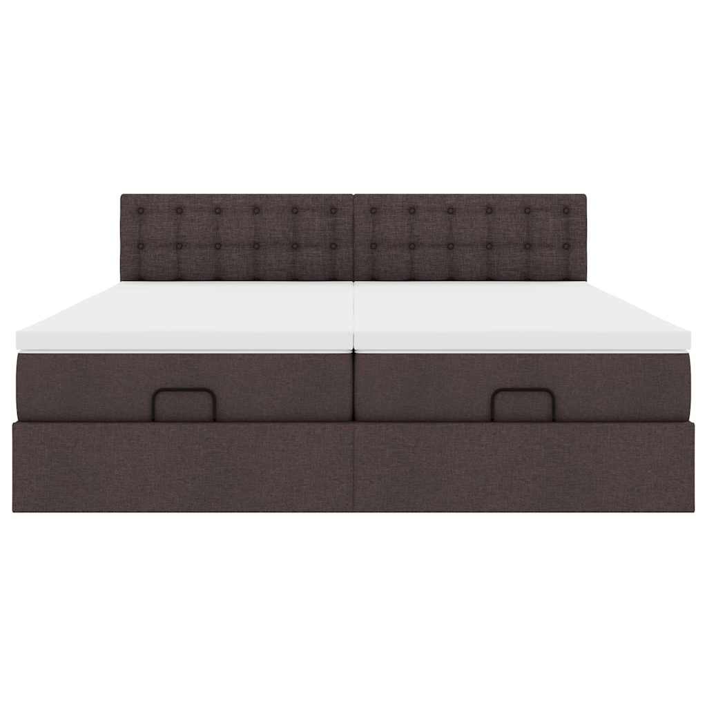 Cadre de lit ottoman avec matelas marron foncé 200x200 cm tissu - XIOS