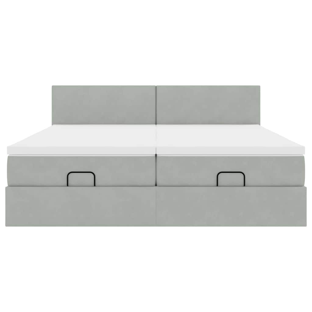 Cadre de lit ottoman et matelas gris clair 160x200cm velours - XIOS