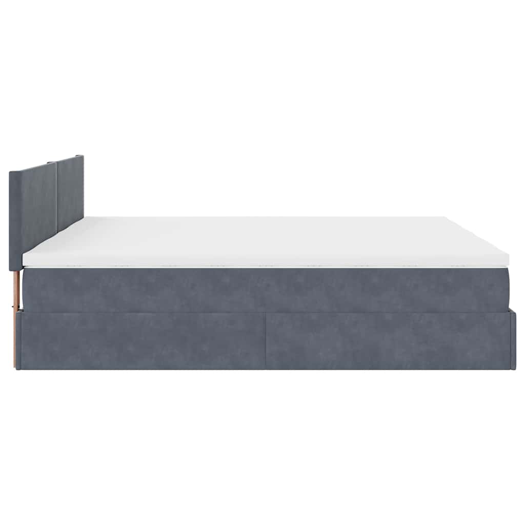 Cadre de lit ottoman avec matelas gris foncé 160x200cm velours - XIOS