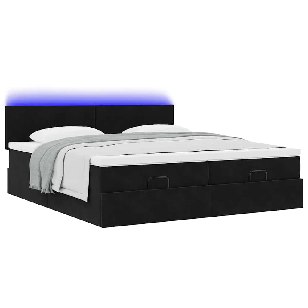 Cadre de lit ottoman avec matelas noir 160x200 cm velours - XIOS