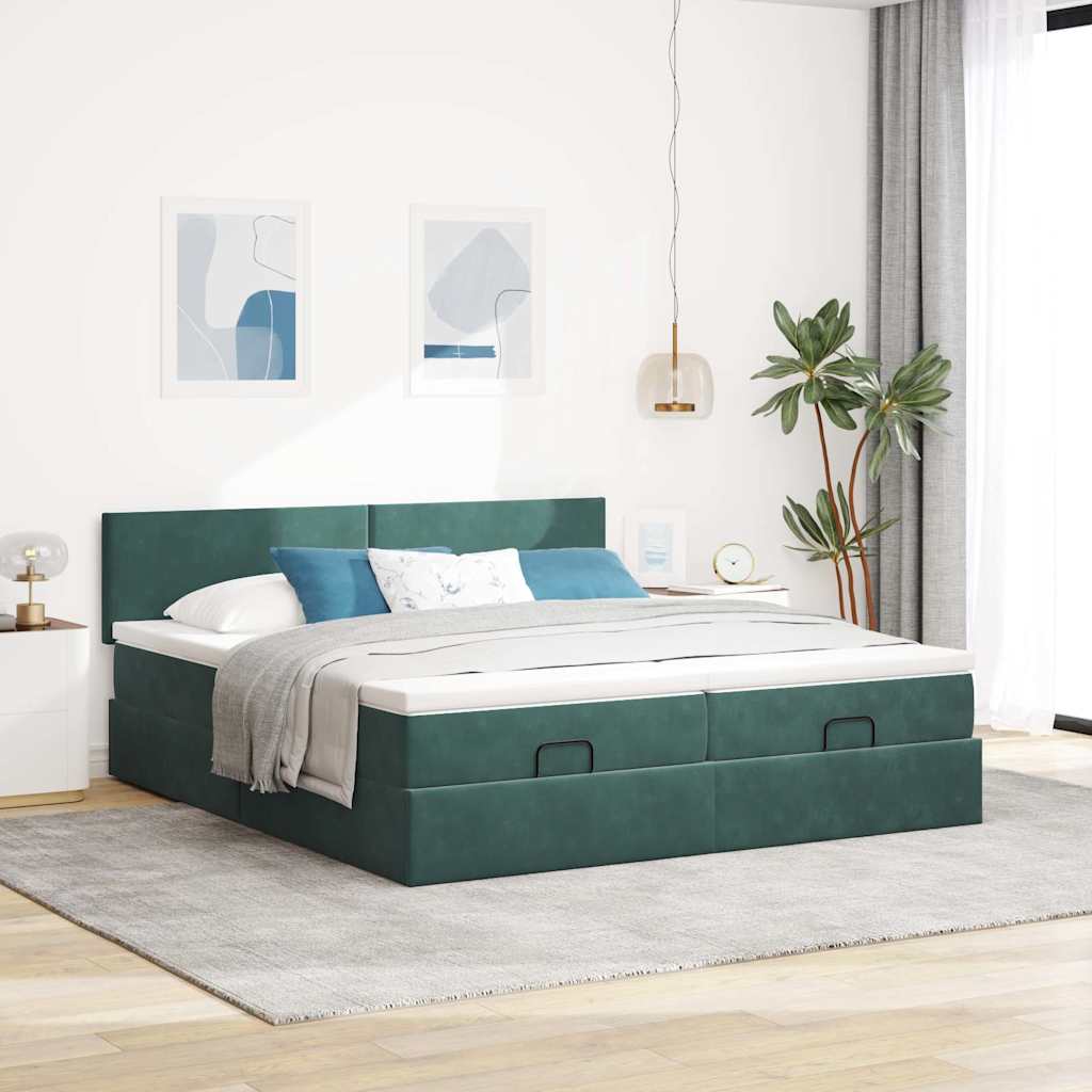 Cadre de lit ottoman avec matelas vert foncé 160x200 cm velours - XIOS