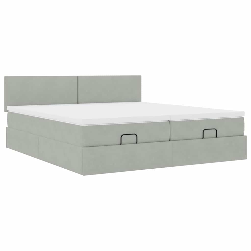 Cadre de lit ottoman avec matelas gris clair 200x200 cm velours - XIOS