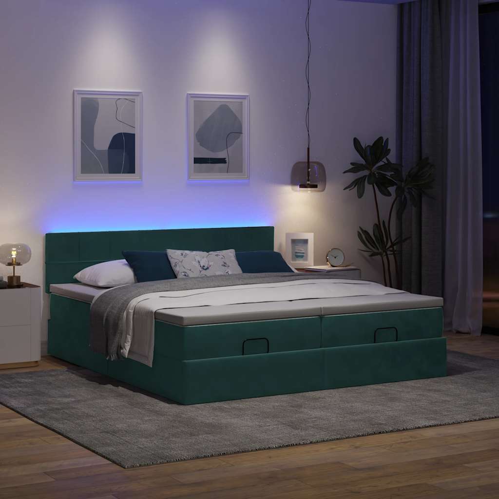 Cadre de lit ottoman avec matelas vert foncé 160x200 cm velours - XIOS