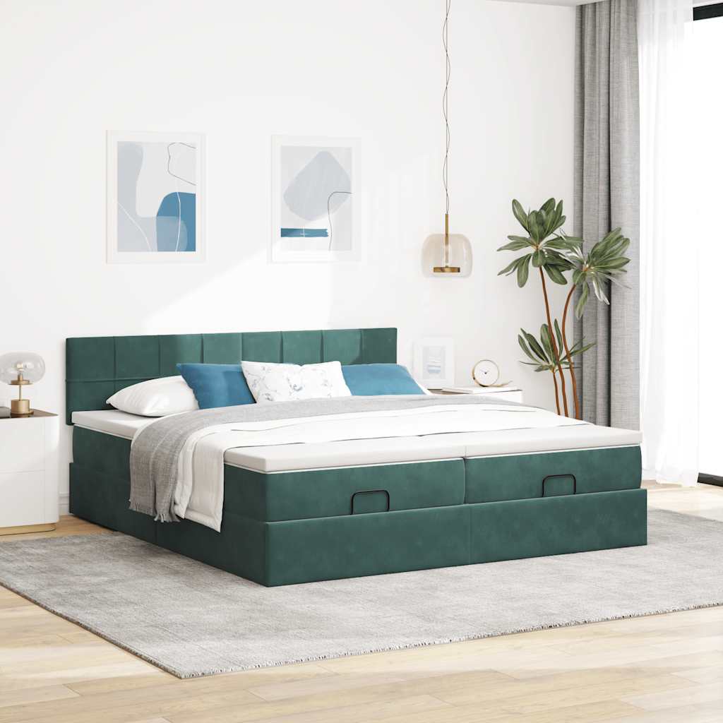 Cadre de lit ottoman avec matelas vert foncé 160x200 cm velours - XIOS