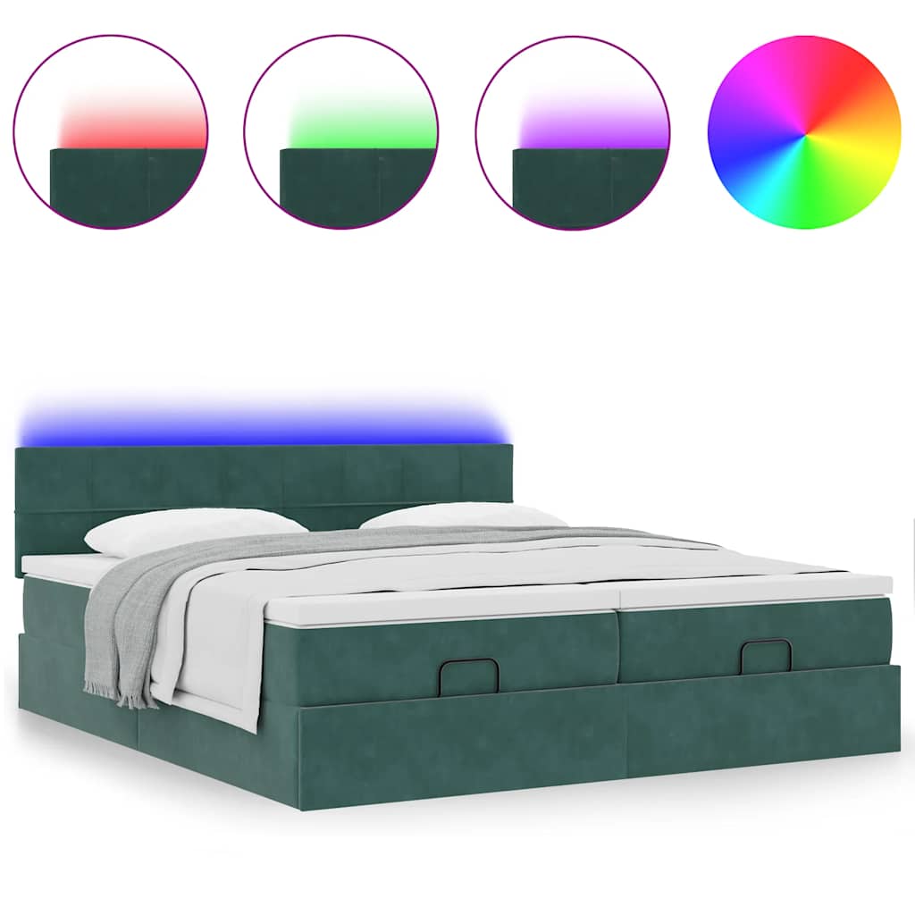 Cadre de lit ottoman avec matelas vert foncé 160x200 cm velours - XIOS