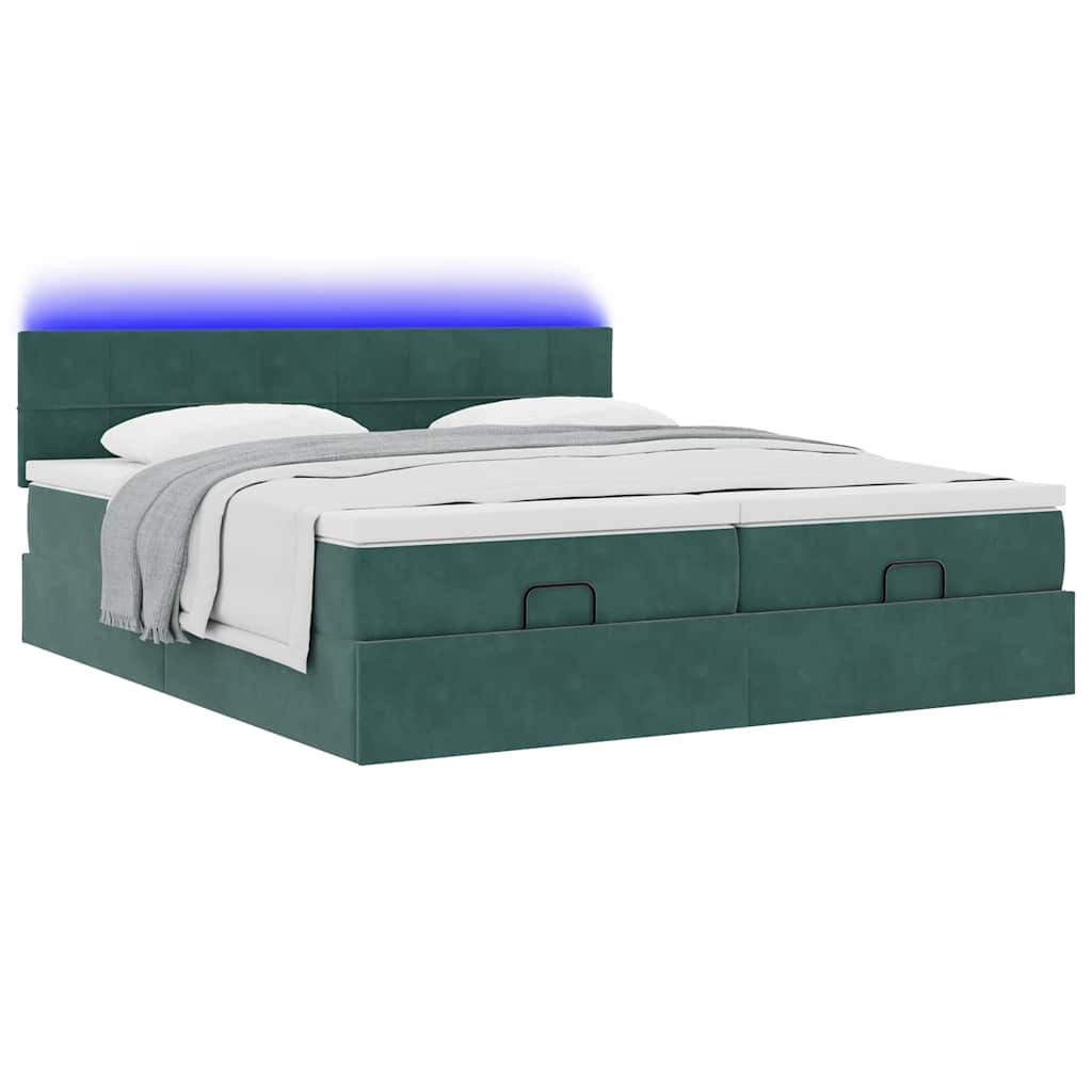 Cadre de lit ottoman avec matelas vert foncé 160x200 cm velours - XIOS
