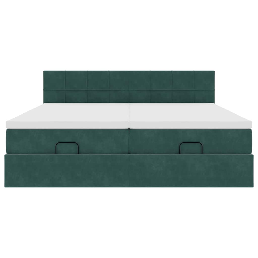Cadre de lit ottoman avec matelas vert foncé 160x200 cm velours - XIOS