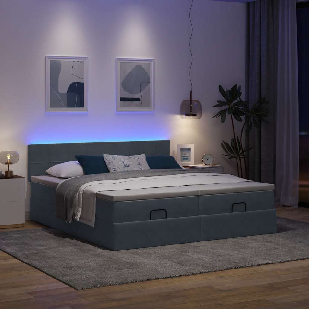 Cadre de lit ottoman avec matelas gris foncé 180x200cm velours - XIOS