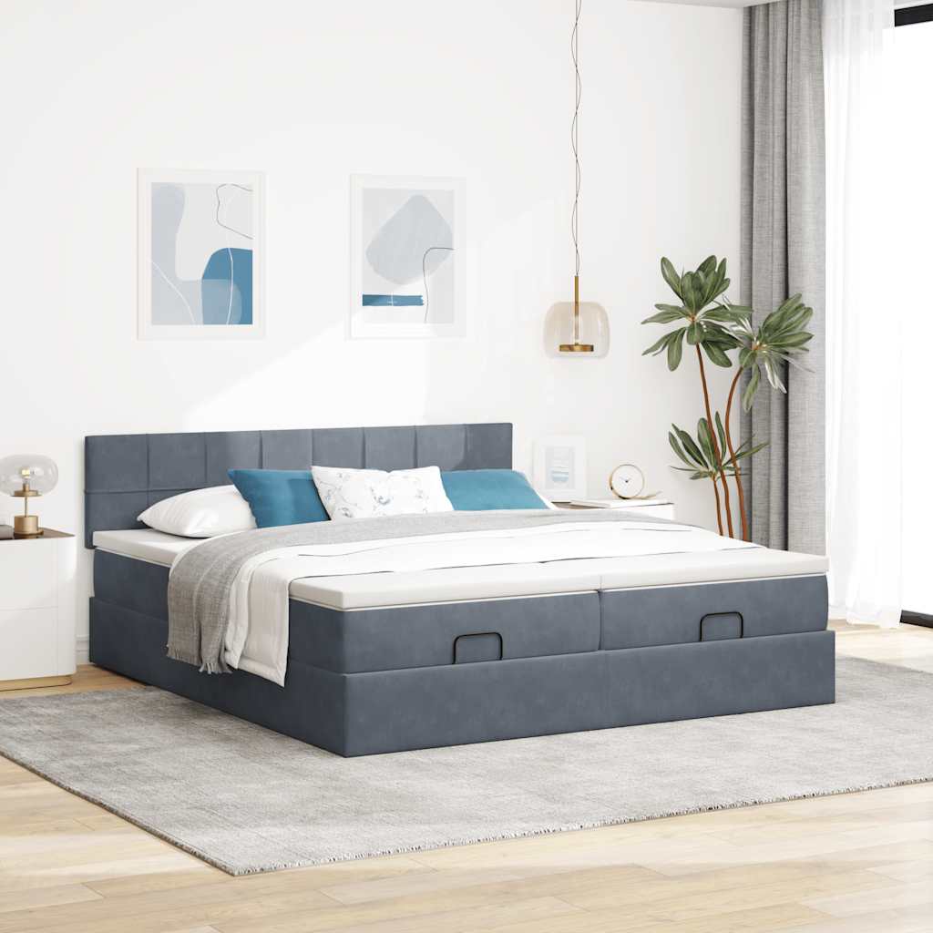 Cadre de lit ottoman avec matelas gris foncé 180x200cm velours - XIOS