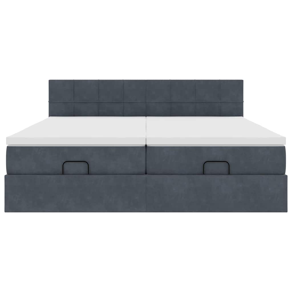 Cadre de lit ottoman avec matelas gris foncé 200x200 cm velours - XIOS