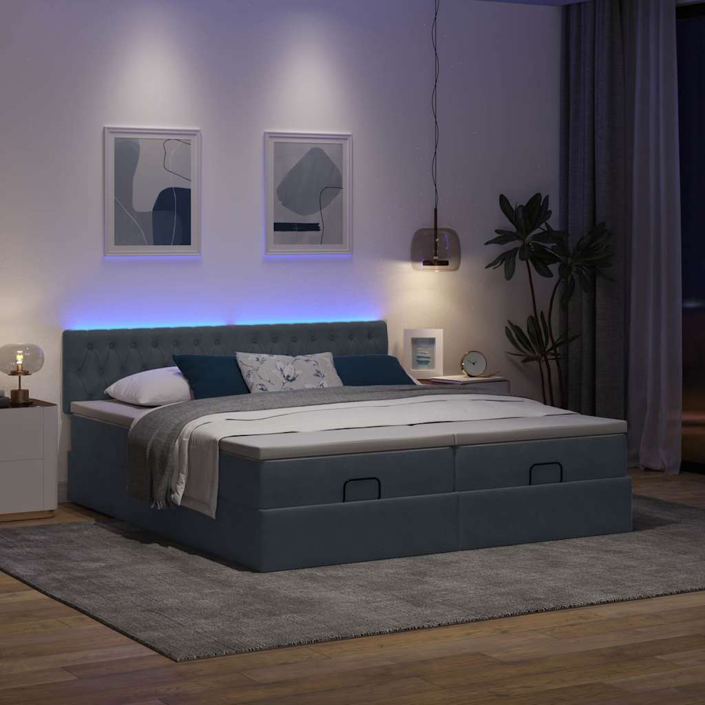 Cadre de lit ottoman avec matelas gris foncé 160x200cm velours - XIOS
