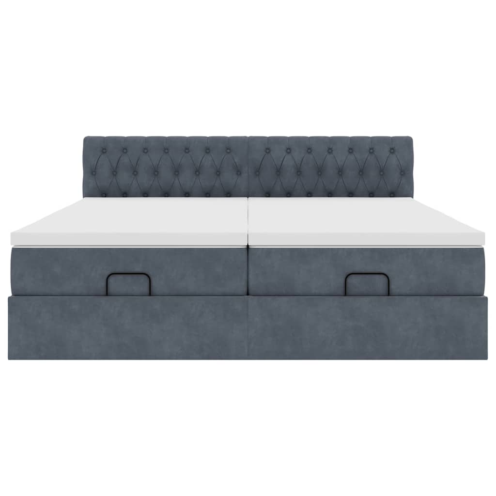 Cadre de lit ottoman avec matelas gris foncé 160x200cm velours - XIOS