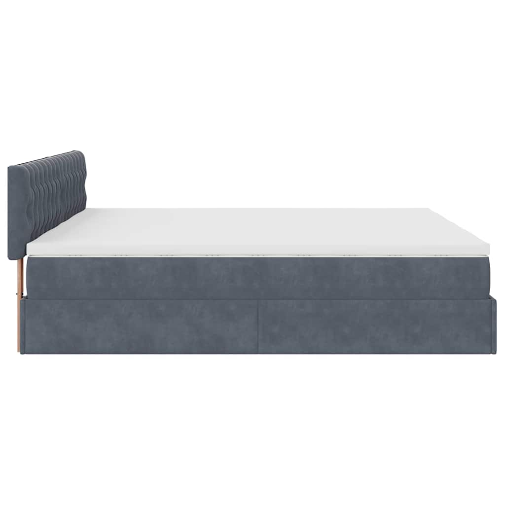 Cadre de lit ottoman avec matelas gris foncé 160x200cm velours - XIOS