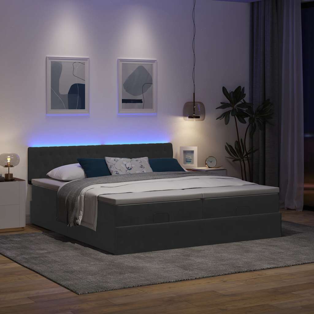 Cadre de lit ottoman avec matelas noir 160x200 cm velours - XIOS