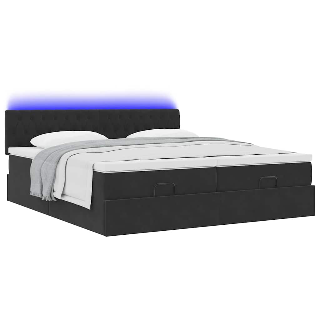 Cadre de lit ottoman avec matelas noir 160x200 cm velours - XIOS