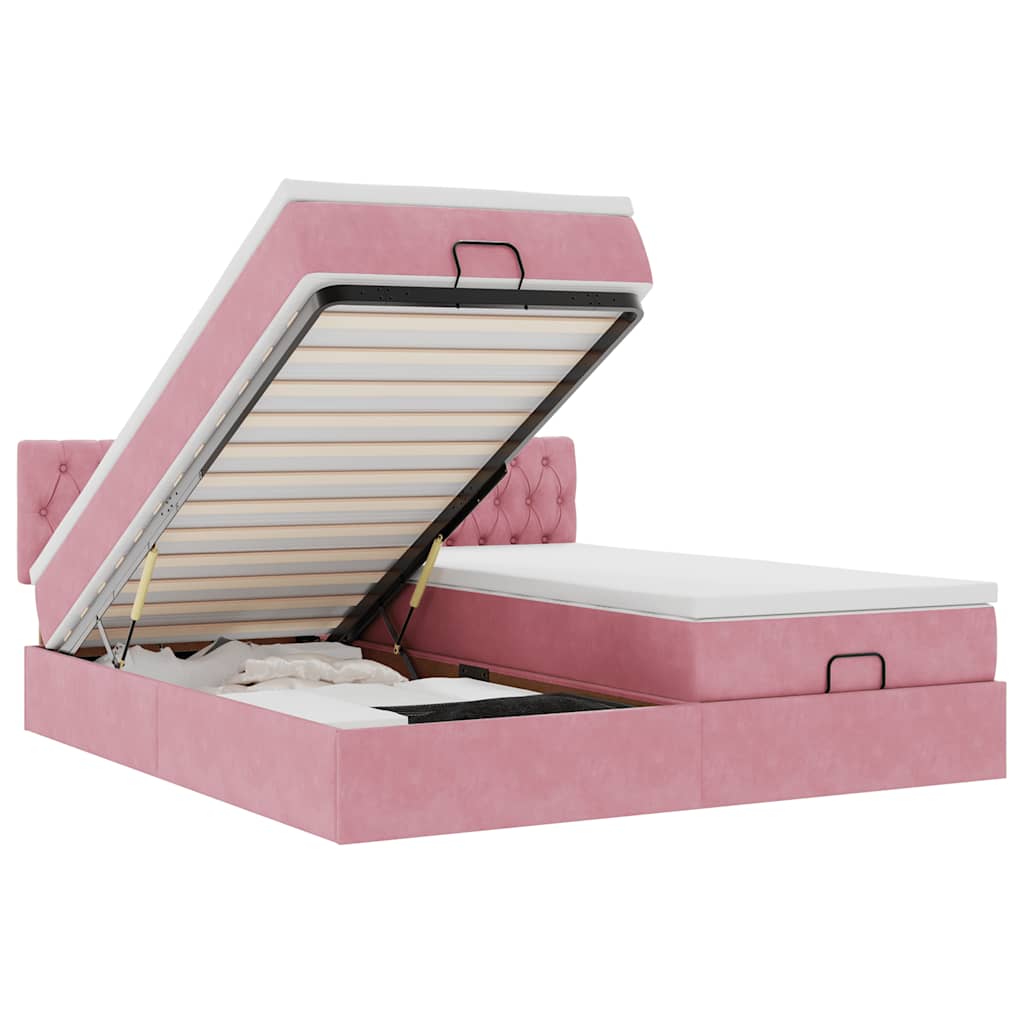 Cadre de lit ottoman avec matelas rose 160x200 cm velours - XIOS