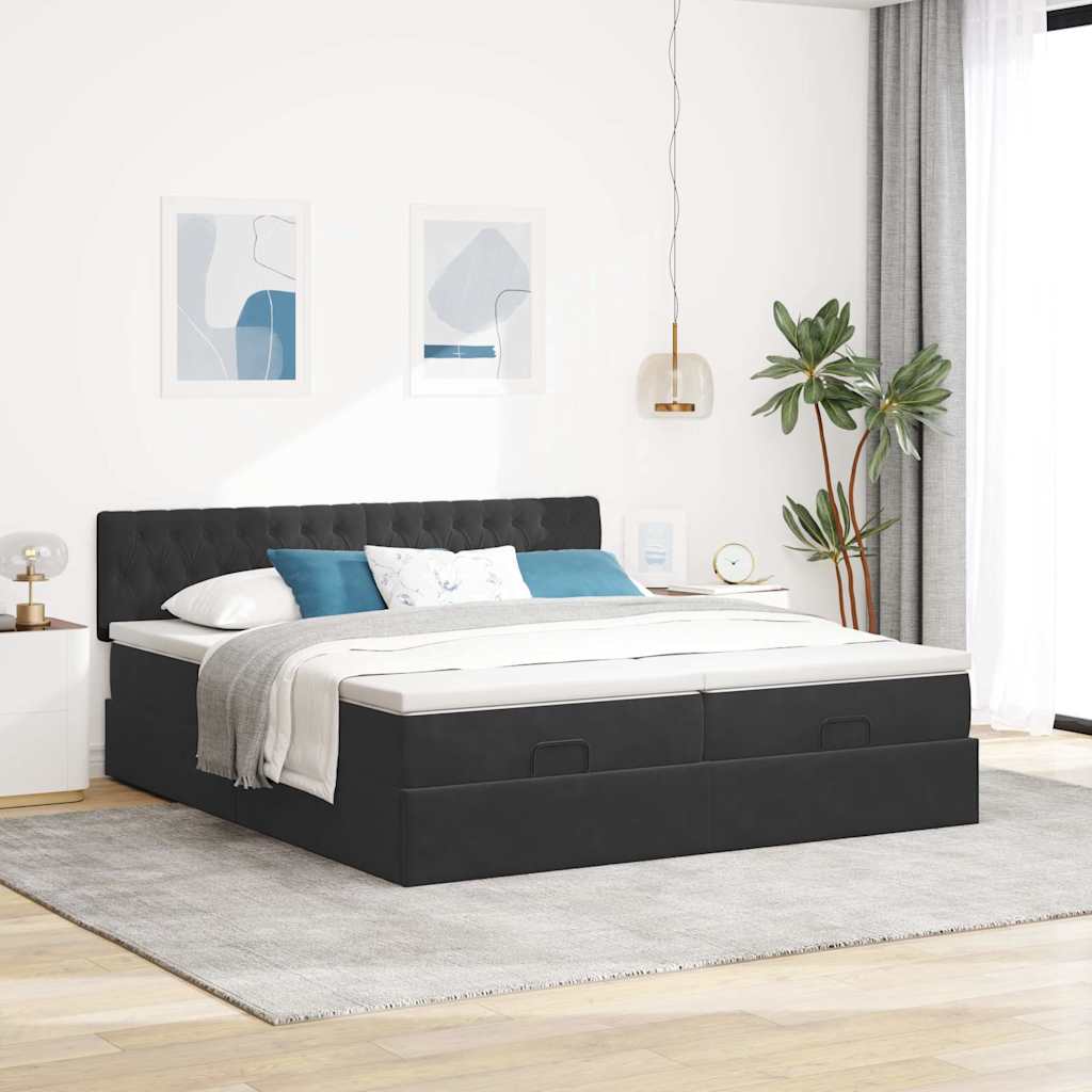 Cadre de lit ottoman avec matelas noir 180x200cm velours - XIOS
